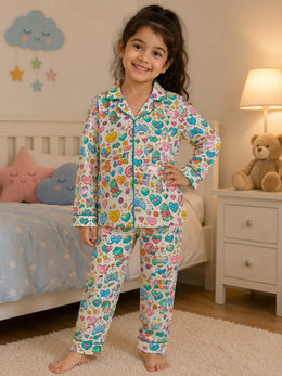 Child wearing a colorful ice cream print pajama set